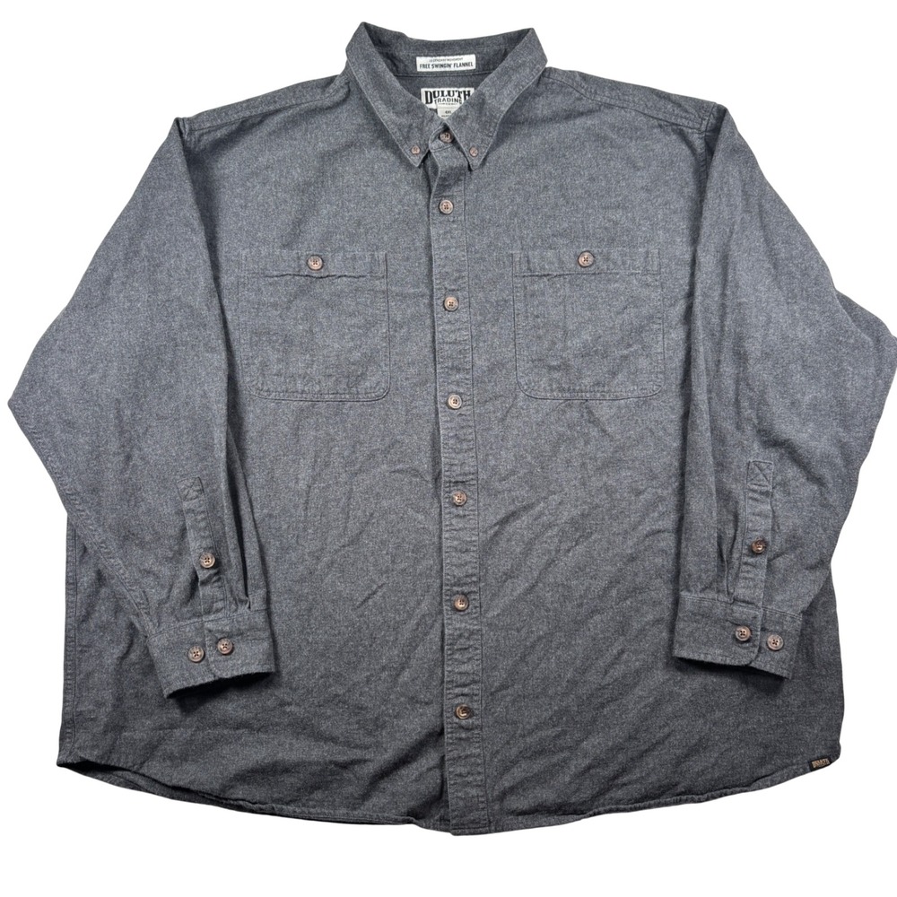 Duluth Trading Flannel Shirt Mens 4XL Gray Free Swingin Relaxed Fit Cotton